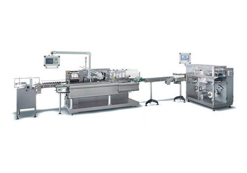 Автоматическая производственная линия DZH-BT400 для картонирования и упаковки обертыванием
